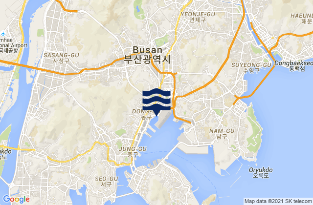 Mapa da tábua de marés em Busan, South Korea