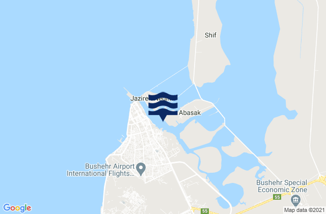 Mapa da tábua de marés em Bushahr Persian Gulf, Iran
