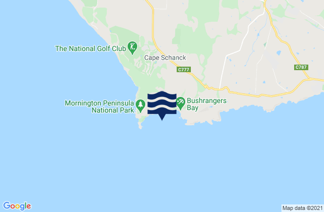 Mapa da tábua de marés em Bushrangers Bay, Australia