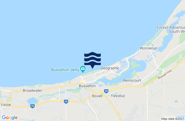 Mapa da tábua de marés em Busselton, Australia