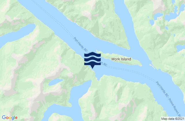 Mapa da tábua de marés em Butedale, Canada
