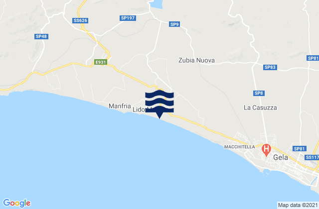 Mapa da tábua de marés em Butera, Italy