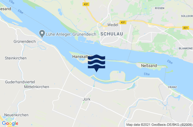 Mapa da tábua de marés em Buxtehude (Este), Denmark