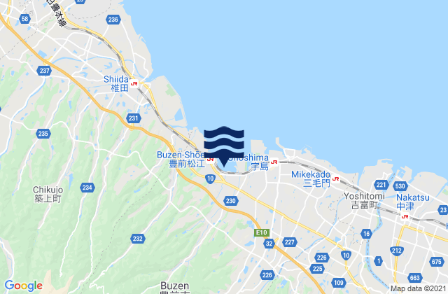 Mapa da tábua de marés em Buzen-shi, Japan