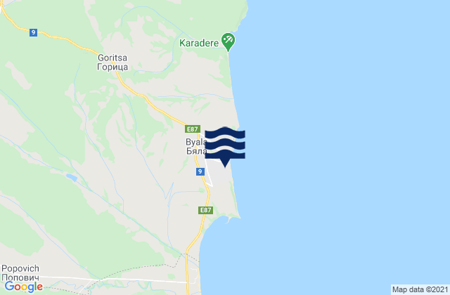 Mapa da tábua de marés em Byala, Bulgaria