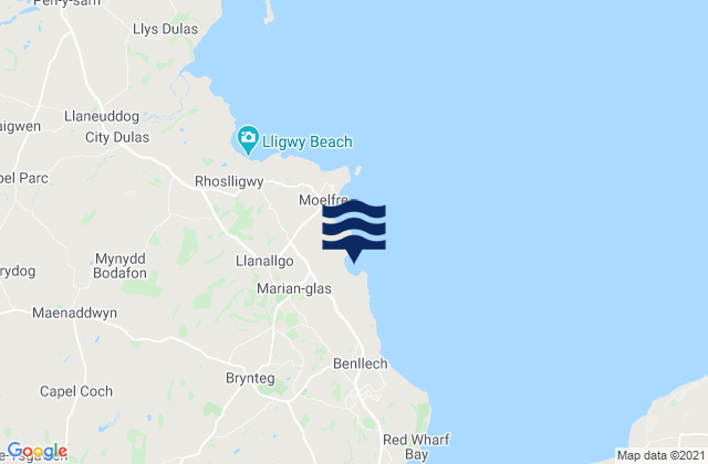 Mapa da tábua de marés em Bychan Beach, United Kingdom