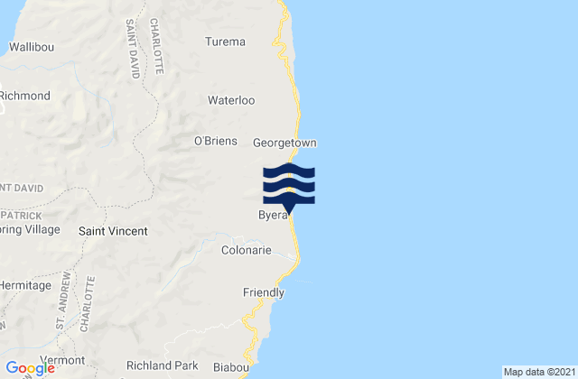 Mapa da tábua de marés em Byera Village, Saint Vincent and the Grenadines