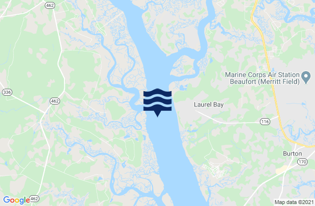 Mapa da tábua de marés em Byrd Creek Entrance SE of Broad River, United States