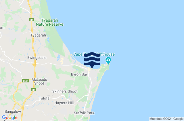 Mapa da tábua de marés em Byron Bay, Australia