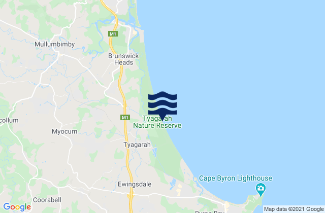 Mapa da tábua de marés em Byron Shire, Australia