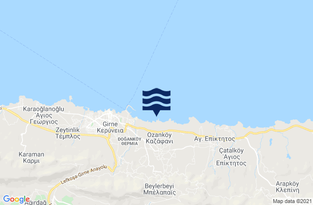 Mapa da tábua de marés em Bélapaïs, Cyprus
