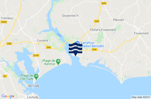 Mapa da tábua de marés em Bénodet, France