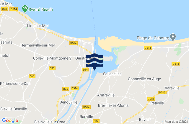 Mapa da tábua de marés em Bénouville, France