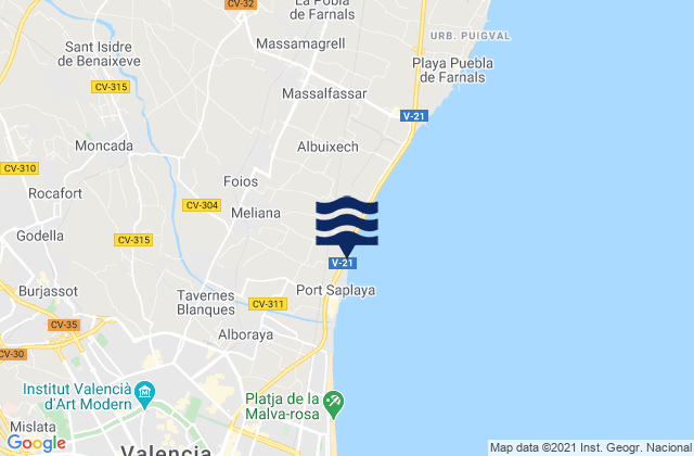 Mapa da tábua de marés em Bétera, Spain