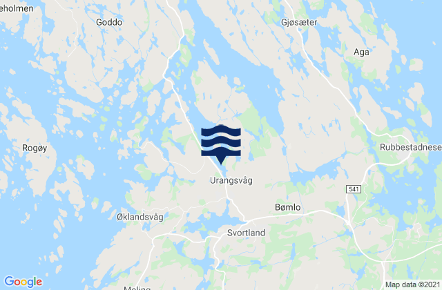 Mapa da tábua de marés em Bømlo, Norway
