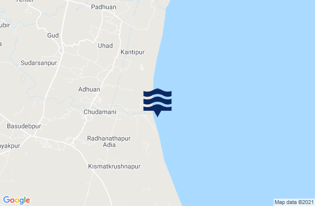 Mapa da tábua de marés em Bāsudebpur, India