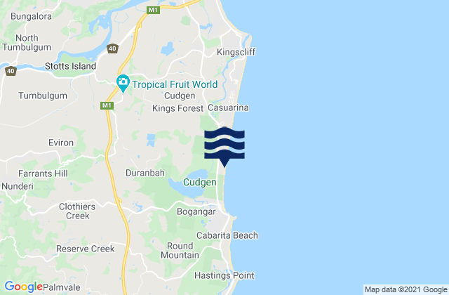 Mapa da tábua de marés em Cabarita Beach, Australia