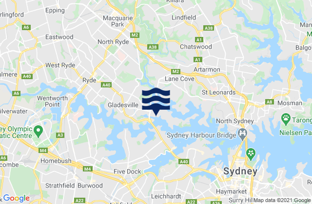 Mapa da tábua de marés em Cabarita, Australia