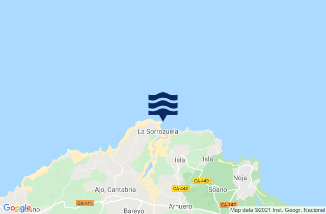 Mapa da tábua de marés em Cabo Ajo, Spain