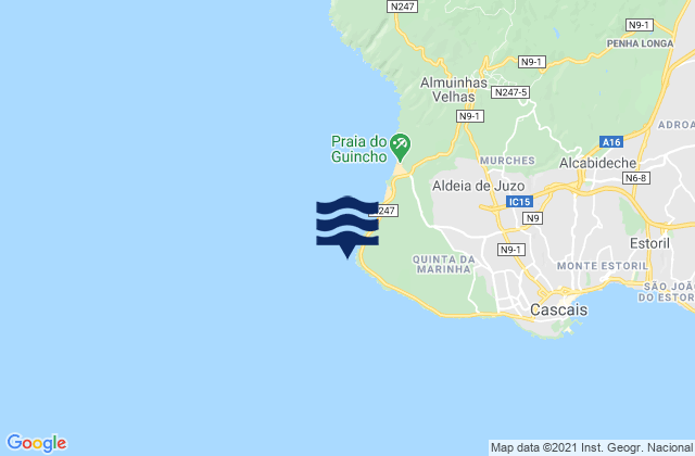 Mapa da tábua de marés em Cabo Raso, Portugal
