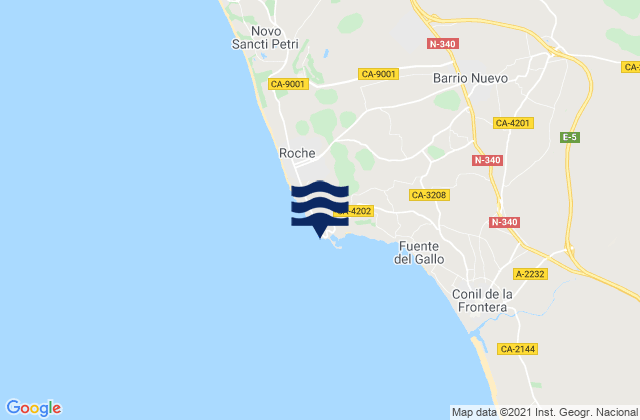 Mapa da tábua de marés em Cabo Roche, Spain