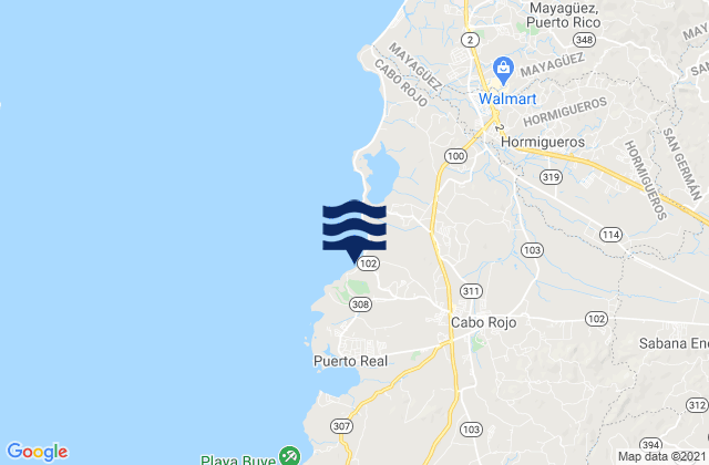 Mapa da tábua de marés em Cabo Rojo Barrio-Pueblo, Puerto Rico