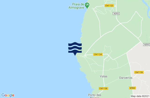 Mapa da tábua de marés em Cabo Sardão, Portugal