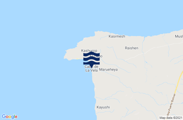 Mapa da tábua de marés em Cabo de la Vela, Colombia
