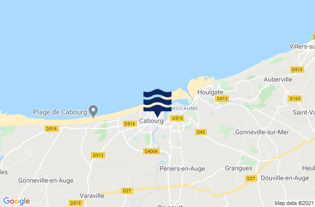 Mapa da tábua de marés em Cabourg, France
