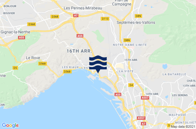 Mapa da tábua de marés em Cabriès, France