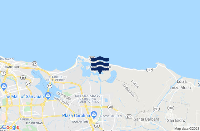 Mapa da tábua de marés em Cacao Barrio, Puerto Rico