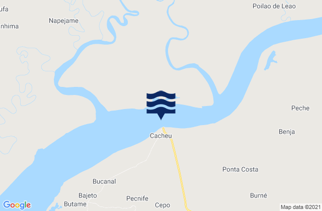 Mapa da tábua de marés em Cacheu, Guinea-Bissau
