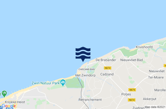 Mapa da tábua de marés em Cadzand, Netherlands
