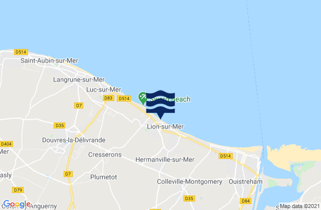 Mapa da tábua de marés em Caen, France