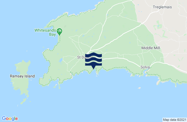 Mapa da tábua de marés em Caerfai Beach, United Kingdom