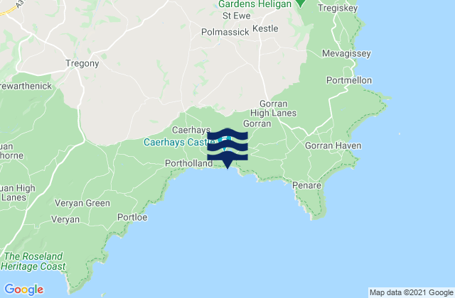 Mapa da tábua de marés em Caerhays, United Kingdom