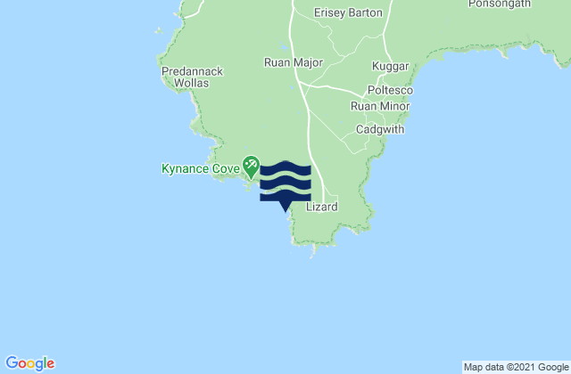 Mapa da tábua de marés em Caerthillian Cove Beach, United Kingdom