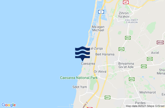 Mapa da tábua de marés em Caesarea, Israel