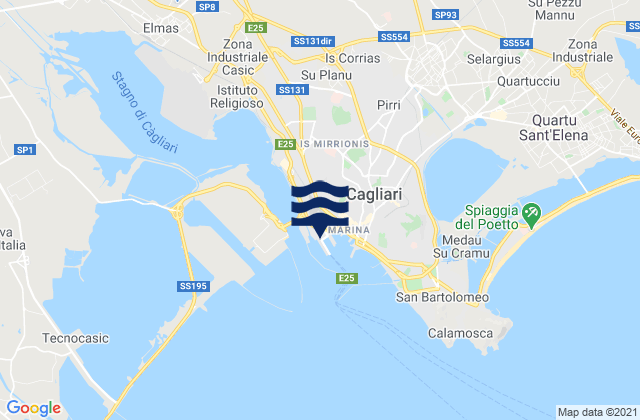 Mapa da tábua de marés em Cagliari Port, Italy
