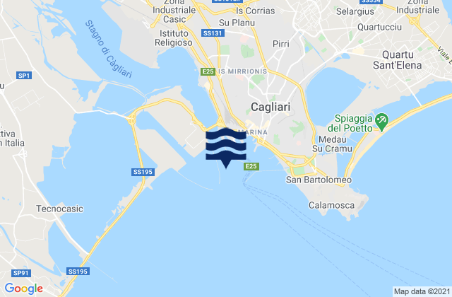 Mapa da tábua de marés em Cagliari Sardinia, Italy