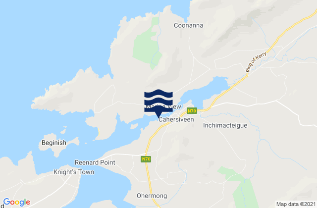 Mapa da tábua de marés em Cahersiveen, Ireland