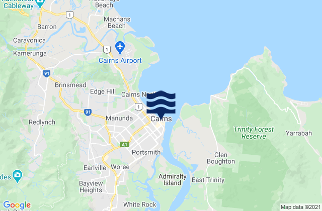 Mapa da tábua de marés em Cairns Esplanade, Australia