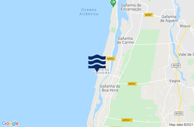 Mapa da tábua de marés em Cais da Pedra, Portugal