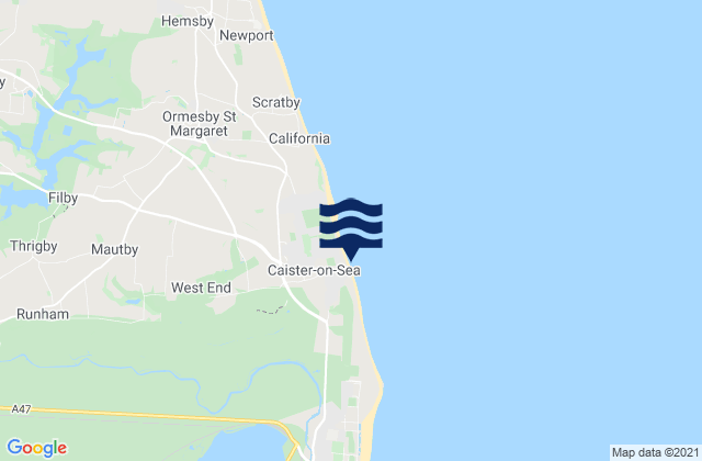 Mapa da tábua de marés em Caister-on-Sea, United Kingdom
