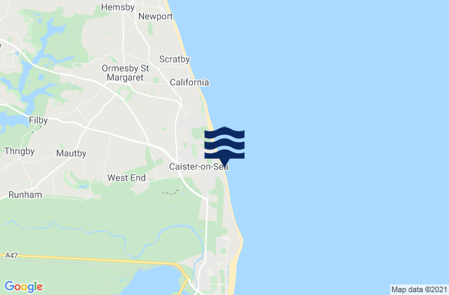 Mapa da tábua de marés em Caister Beach, United Kingdom