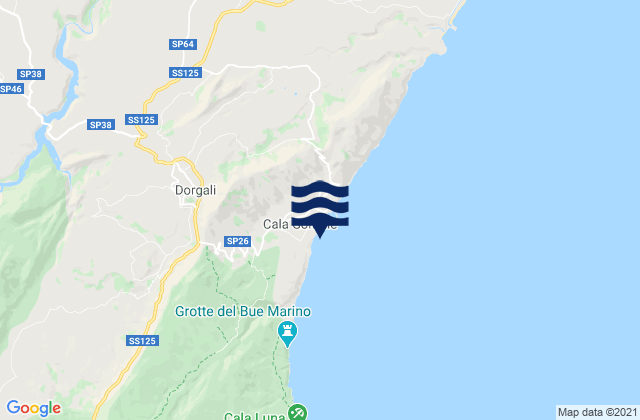 Mapa da tábua de marés em Cala Gonone, Italy