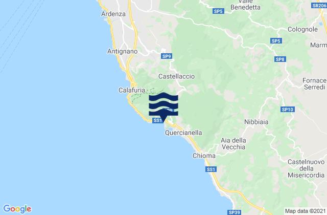 Mapa da tábua de marés em Cala del Leone, Italy