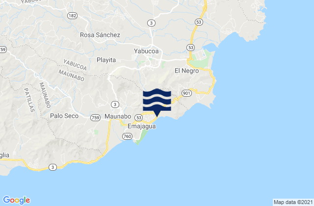 Mapa da tábua de marés em Calabazas Barrio, Puerto Rico