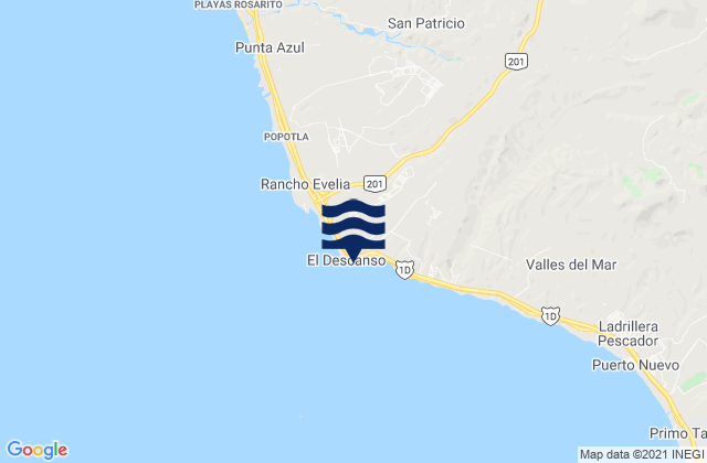Mapa da tábua de marés em Calafia, Mexico