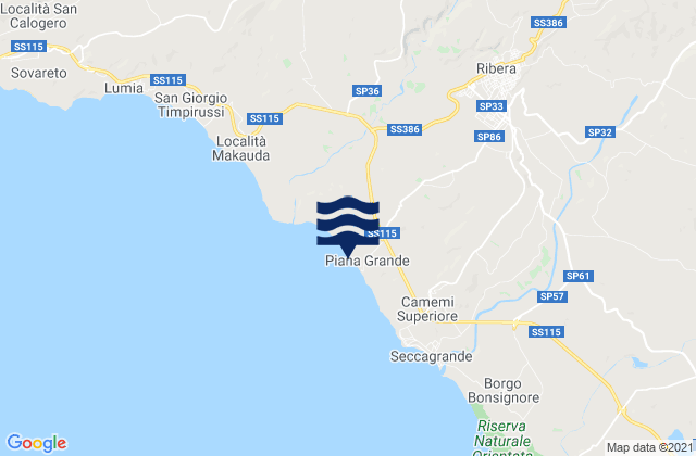 Mapa da tábua de marés em Calamonaci, Italy